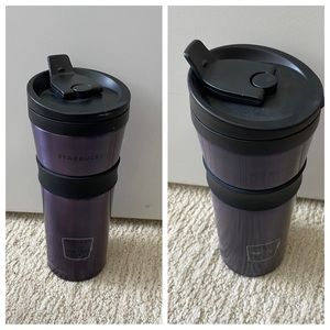Two purple Starbucks Travel mugs